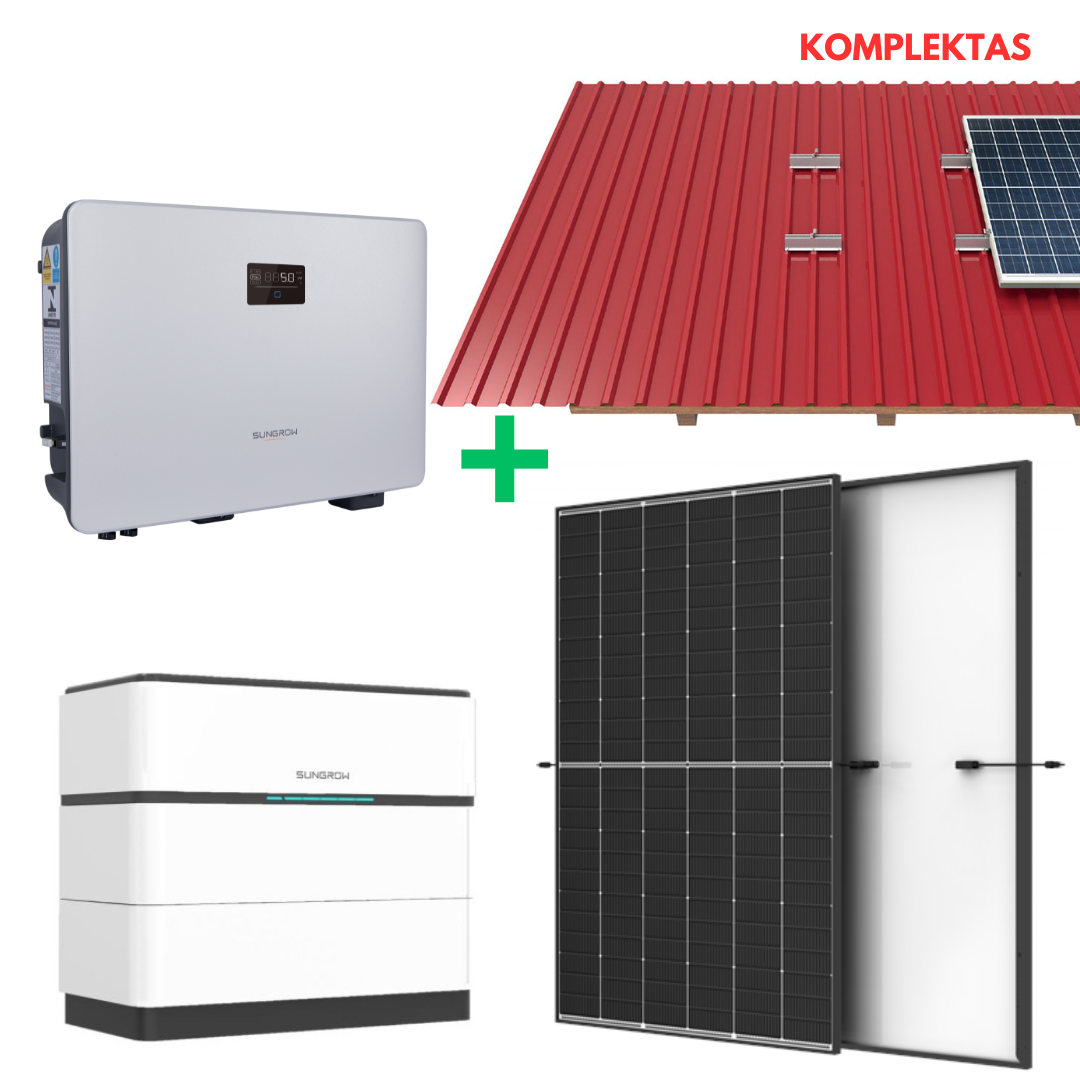5 kW saulės elektrinės komplektas ir 10 kWh elektros energijos kaupiklis Sungrow