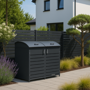 MIKKO dvivietė šiukšlių konteinerio pastogė, apvalintu dangčiu, pilka - Image 6