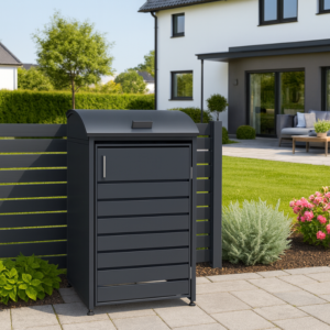 MIKKO vienvietė šiukšlių konteinerio pastogė, apvalintu dangčiu, pilka - Image 6