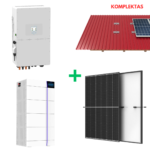 10 kW saulės elektrinės įrangos kompeltas, Deye hibridinis inverteris, Trina saulės moduliai ir trapecinei skardai skirta montavimo konstrukcija, 16 kWh Deye energijos kaupiklis