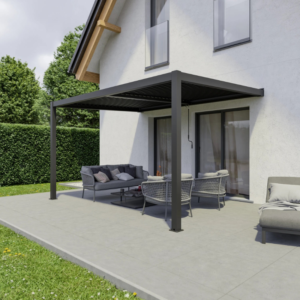 Ximax Shade sieninė aliuminė pergola su reguliuojamu lameliniu stogu , 3x4 m, tamsiai pilka - Image 1